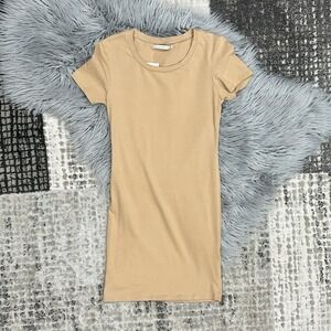 French Connection Active Basics Gold Metallic Knit Dress Size Small MSRP $168